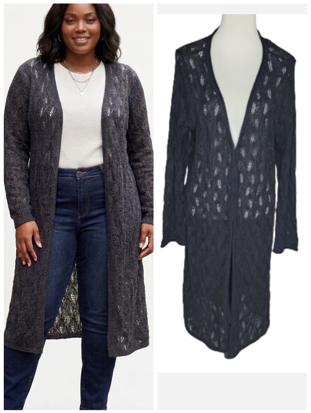 Lane Bryant women's plus size long black wool cardigan sweater Plus size 14/16